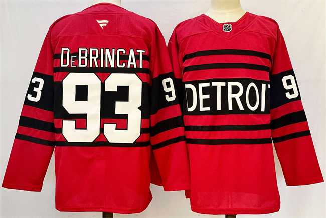Men%27s Detroit Red Wings #93 Alex DeBrincat Red 2024-25 Reverse Retro Stitched Jersey